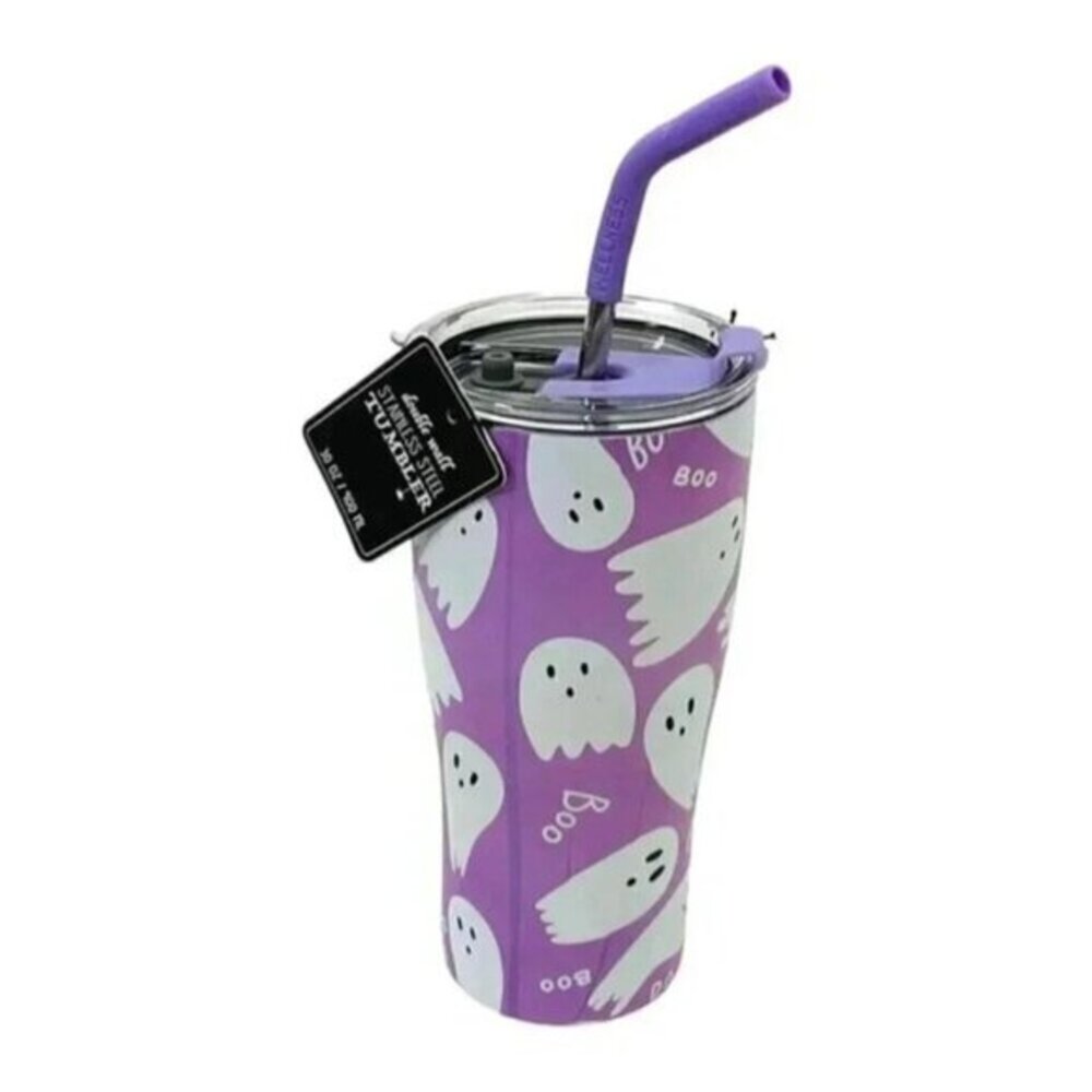 Wellness Double Wall Stainless Steel Tumbler Straw 30oz Halloween Boo Ghost